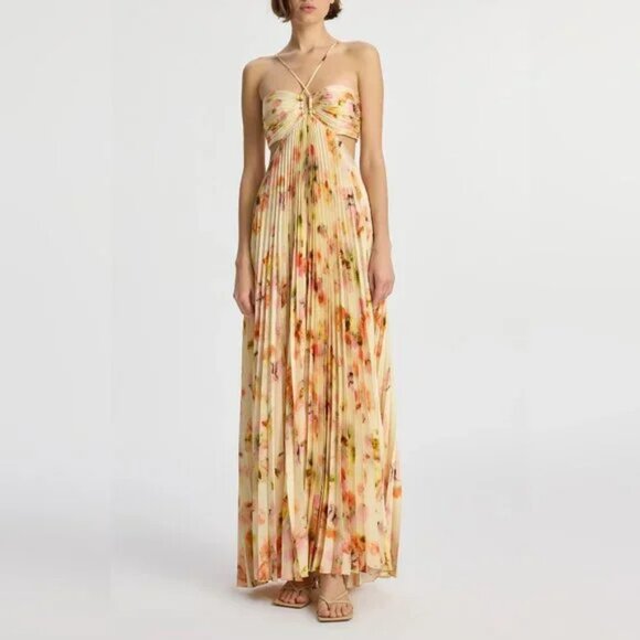 A.L.C. Moira Satin Pleated Maxi Dress - Picture 1 of 10